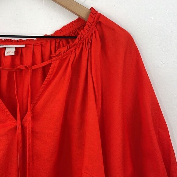 Knox Rose Boho Peasant Style with tassel tie orange red Puffy Sleeves Top 2X - Picture 5 of 11